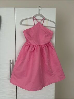L'ATISTE Bright Pink Halter Cross-Back Girls' Dress